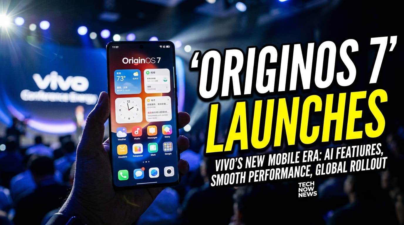 Vivo smartphone displaying the new OriginOS 7 interface based on Android 17.