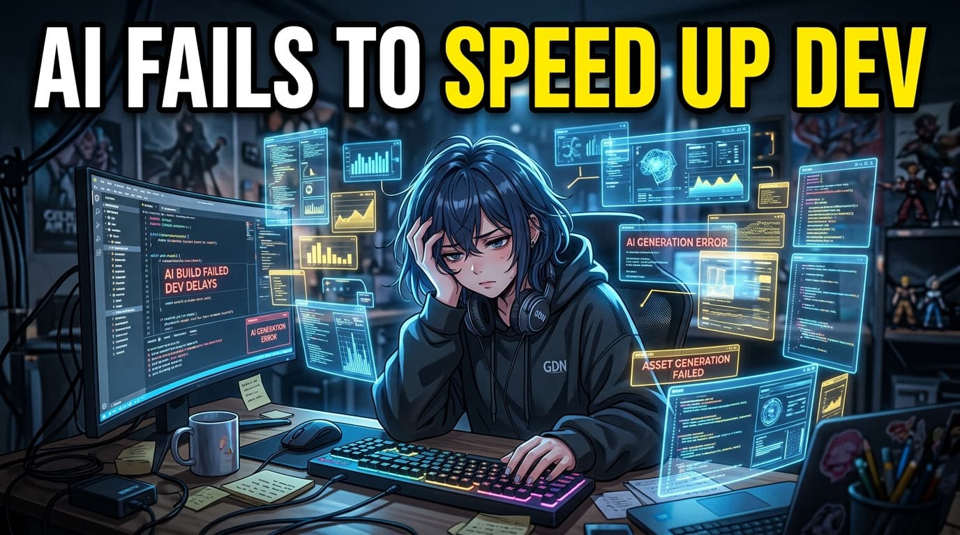 A stylized anime-inspired tactical game grid blending into glowing digital data streams, representing artificial intelligence in Japanese role-playing game development.