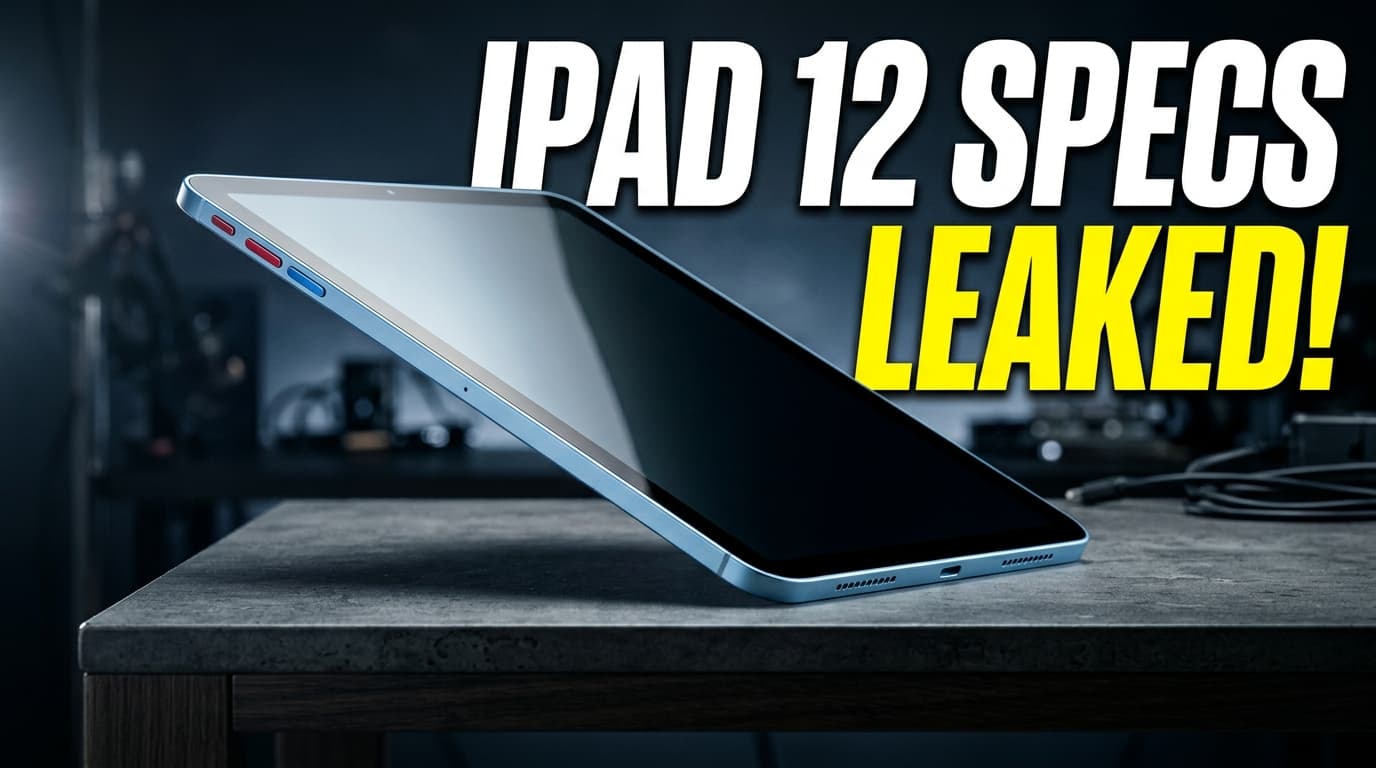 A digital render of an entry-level Apple tablet resting on a desk with glowing code snippets visible on the screen.