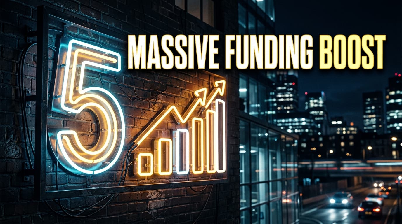 A glowing neon number 5 representing the new 5 million dollar seed funding cap for the Peak XV Surge program.